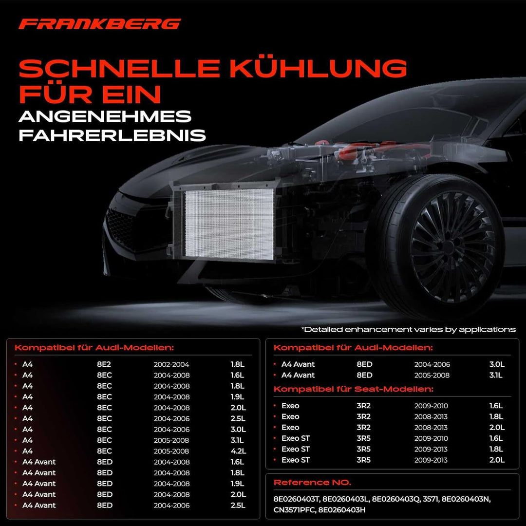Frankberg Kondensator Klimaanlage ohne Trockner Kompatibel mit A4 2002-2008 A4 Avant 2004-2008 A4 Ca