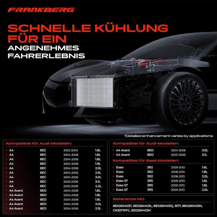 Frankberg Kondensator Klimaanlage ohne Trockner Kompatibel mit A4 2002-2008 A4 Avant 2004-2008 A4 Ca