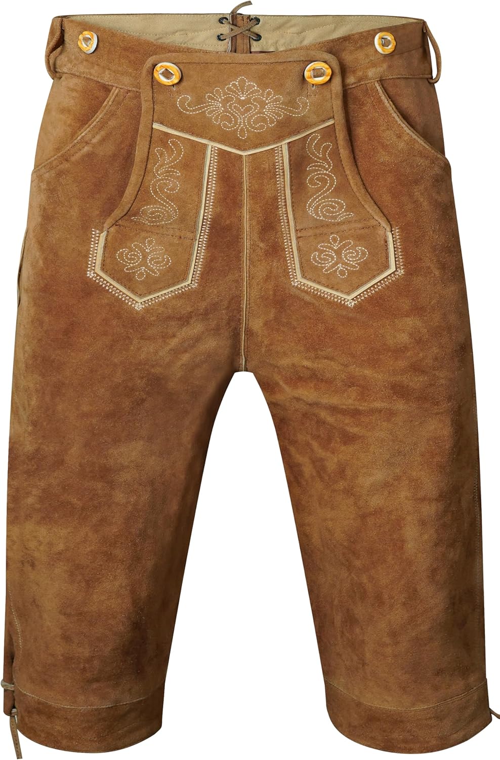 Herren Trachten Lederhose Kniebund mit Träger Rindvelourleder Dunkelbraun - Trachtenlederhose Herren