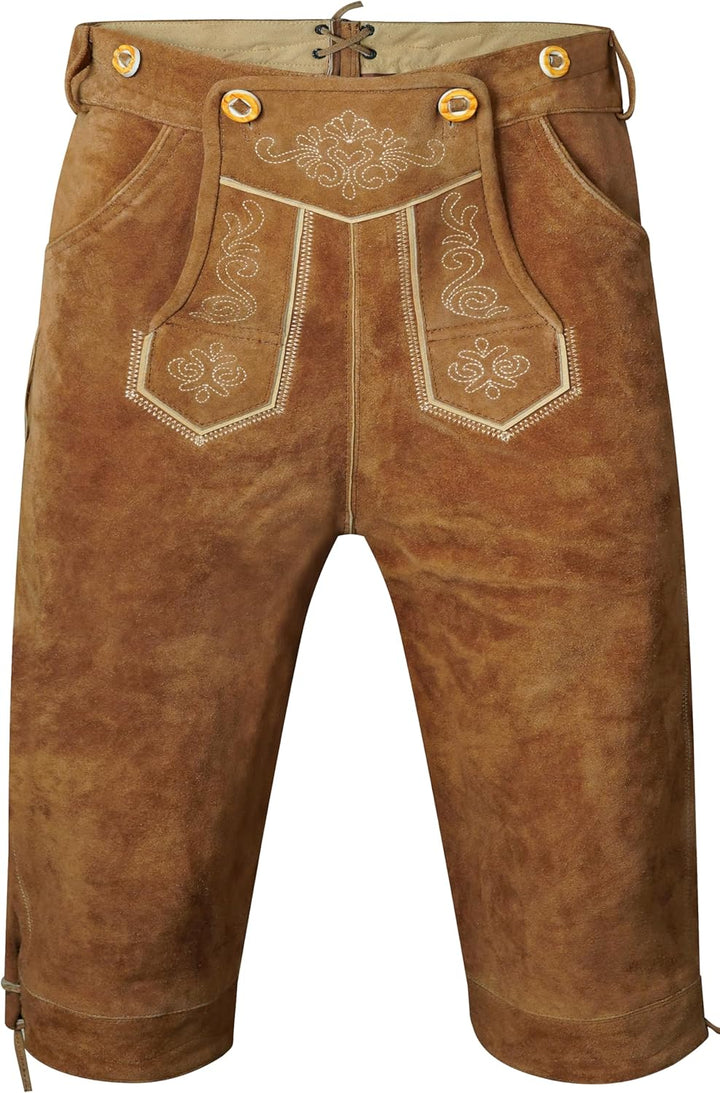 Herren Trachten Lederhose Kniebund mit Träger Rindvelourleder Dunkelbraun - Trachtenlederhose Herren