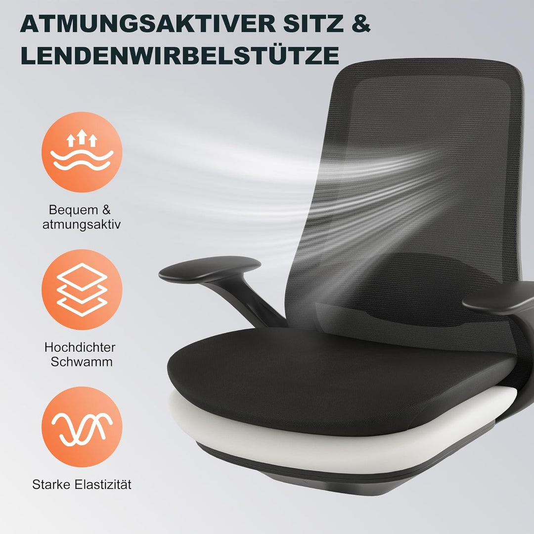 Bürostuhl Ergonomisch Schreibtischstuhl Drehstuhl Verstellbarer Armlehnen Lendenstütze gasdruckfeder