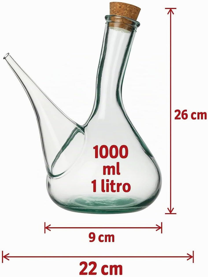 Artisan Glas Weinkrug. Weinausgiesser aus Glas 1000 ml. Kristall porron. weinausschenker spender dek