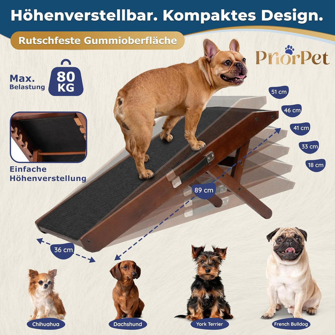 Hunderampe - Hundetreppe für kleine Hunde und grosse Hunde - Einstellbar 18-53 cm - Für Bett,Sofa -