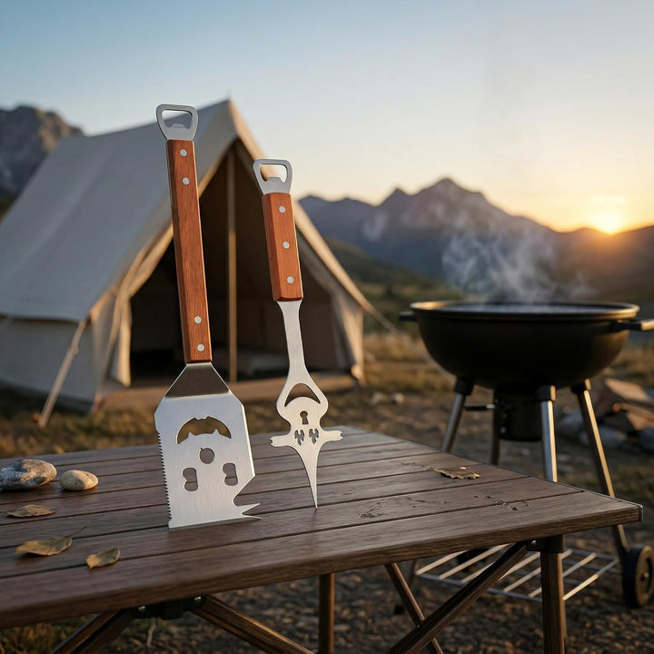 Multifunktionaler Grillwender und -Gabel,Maslasee geeignet für Grillgeräte, multifunktionales Grillb
