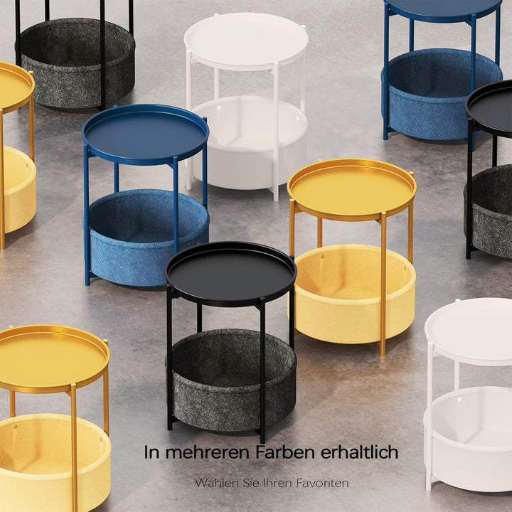 Beistelltisch Rund, Sofatisch 2 Ebenen, Metall Balkontisch, Kleiner Tisch, Couchtisch mit Korb aus S