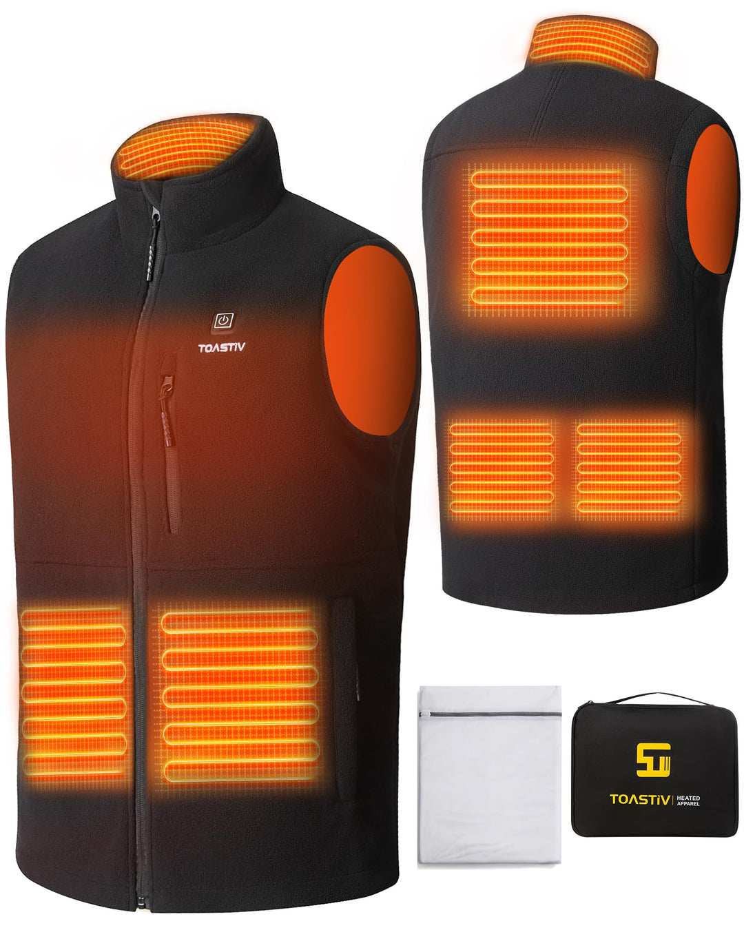 Beheizbare Weste, Polarfleece Heizweste Herren, Elektrische beheizte Weste mit 3 Temperaturen, 6 Hei