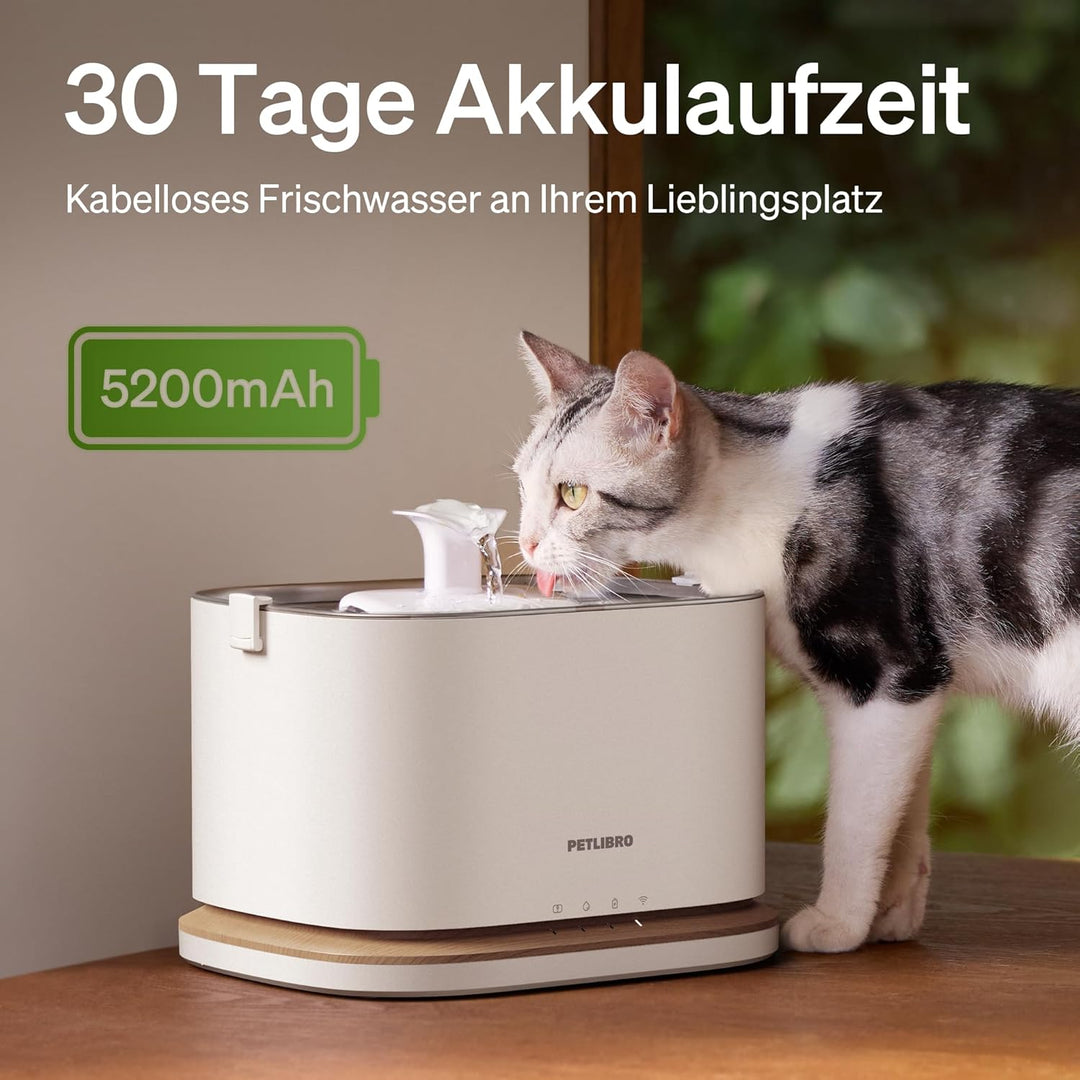 PETLIBRO Upgrade Katzenbrunnen - Kabelloser Trinkbrunnen für Katze mit App-Überwachung, 3L/101oz Doc