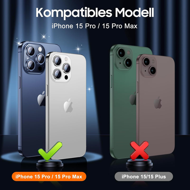 UniqueMe [3 Stück Kamera Schutz für iPhone 15 Pro/iPhone 15 Pro Max Kameraschutz [Kratzfest, Stabil]