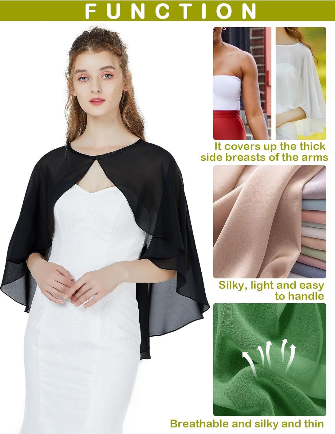 BEAUTELICATE Chiffon Stola Damen Festlich Chiffon Schal Cape Bolero Strickjacke für Hochzeit Braut A