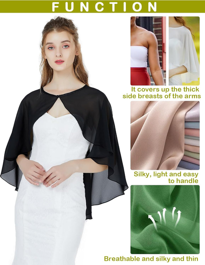 BEAUTELICATE Chiffon Stola Damen Festlich Chiffon Schal Cape Bolero Strickjacke für Hochzeit Braut A