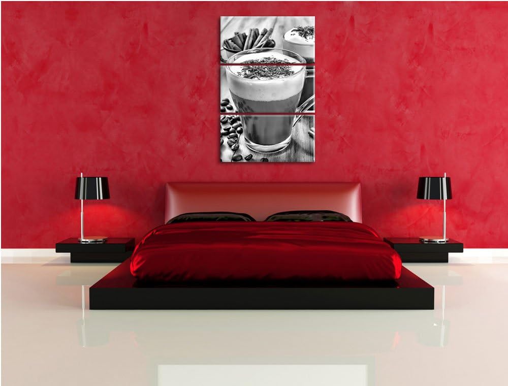 Pixxprint Monocrome, Heisse Schokolade und frischer Kaffee 3-Teiler Leinwandbild 120x80 Bild auf Lei