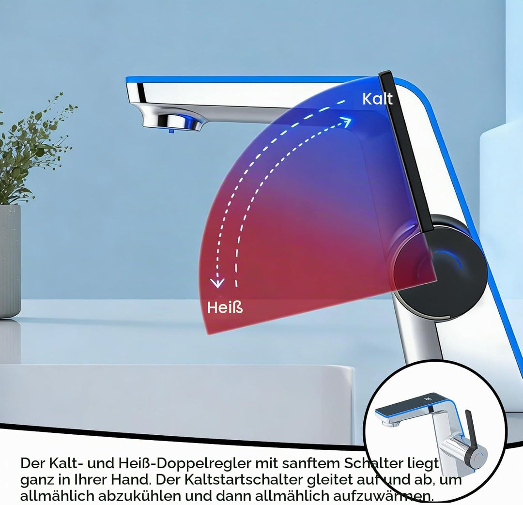 Wasserhahn Bad mit LED-Temperaturanzeige, Waschtischarmatur Badarmatur Einhebelmischer 2 Strahlarten