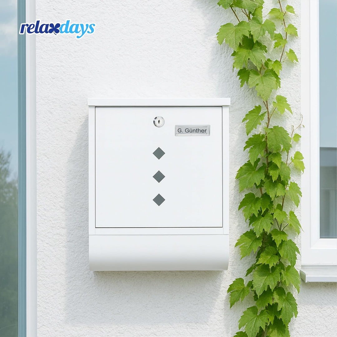 Relaxdays Briefkasten mit Sichtfenster, Metall, 4 Schlüssel, Zeitungsfach, Postkasten, HBT ca. 38 x