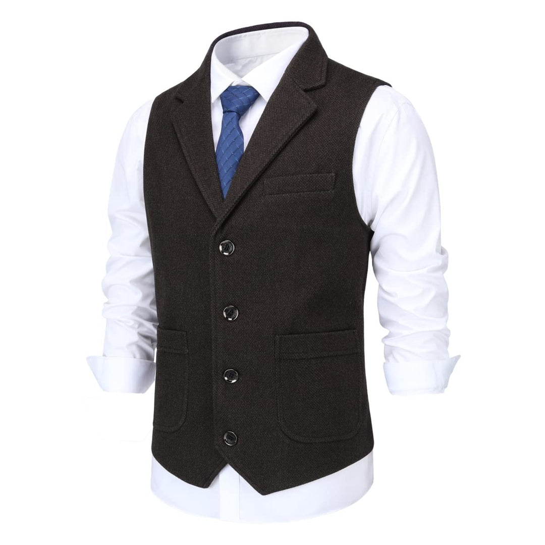Allthemen Herren Weste Revers Tweed Wolle Anzugweste Formale Regular Fit Herrenweste Retro Business