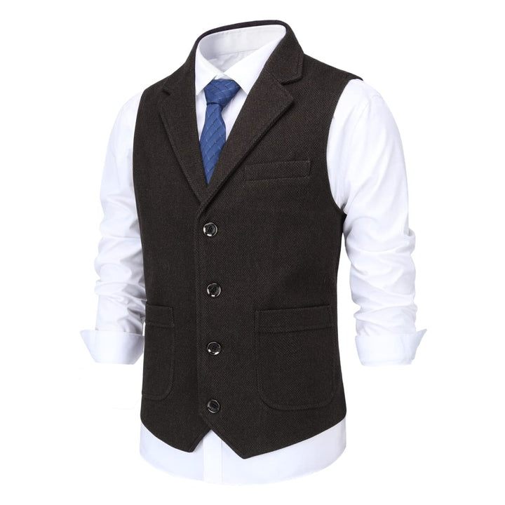 Allthemen Herren Weste Revers Tweed Wolle Anzugweste Formale Regular Fit Herrenweste Retro Business