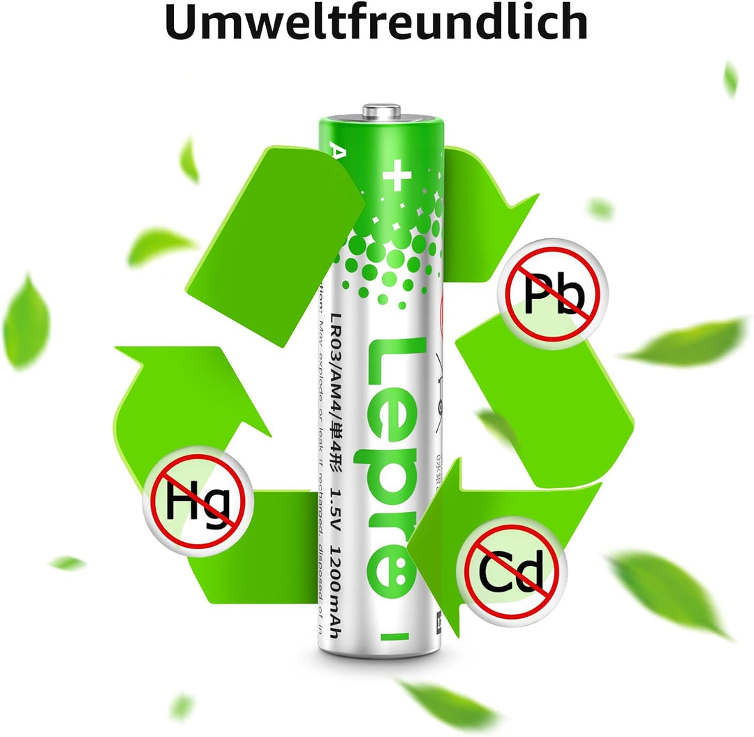 Lepro AAA-Batterien, 100 Stück, 1200mAh, 3-in-1-Alkalibatterien, 1,5Volt, auslaufsicher, korrosionsb