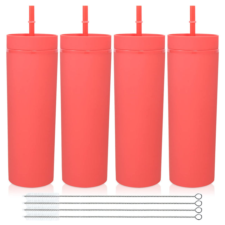Volhoply 600ml Trinkbecher mit Deckel und Strohhalm Viererpack,Doppelwandiger Wiederverwendbar Reise