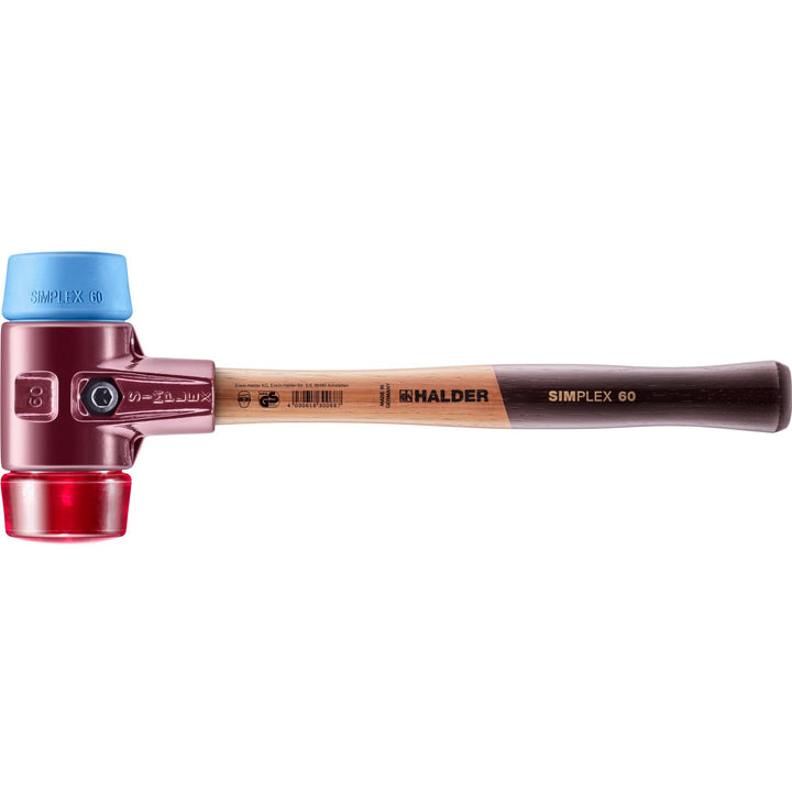 SIMPLEX-Schonhammer, TPE-soft/Plastik; mit Tempergussgehäuse und hochwertigem Holzstiel | D=60 mm |