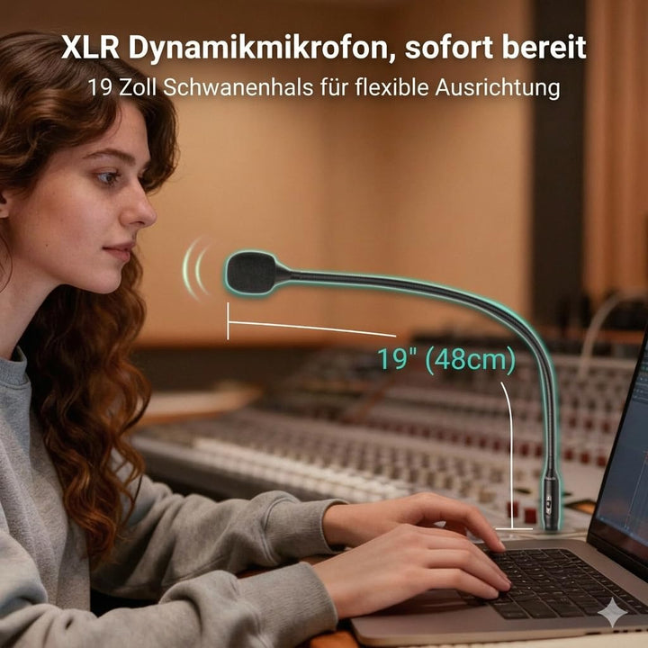 Cubilux XLR Schwanenhalsmikrofon mit Mute Taste, 19 Zoll dynamisches XLR Mikrofon mit Nierencharakte