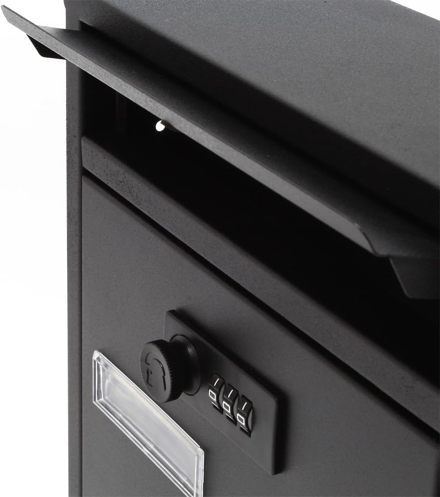 Wiltec Briefkasten schwarz 215x320x90mm Briefkasten mit Zahlenschloss, Namensschild und Sichtfenster