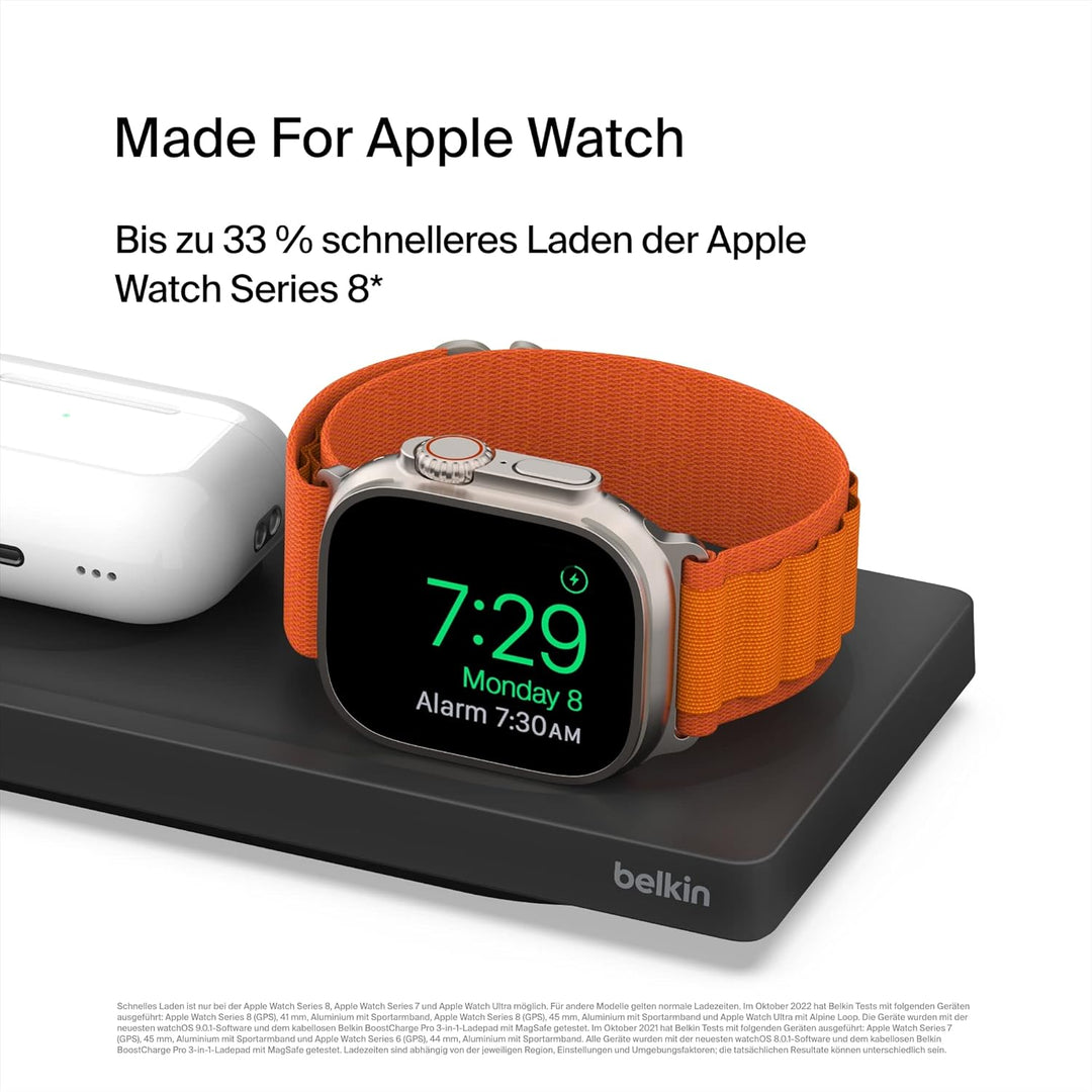 Belkin MagSafe drahtloses 3-in-1-Ladegerät, MFi-zertifiziertes Ladepad, MagSafe Ladestation für die