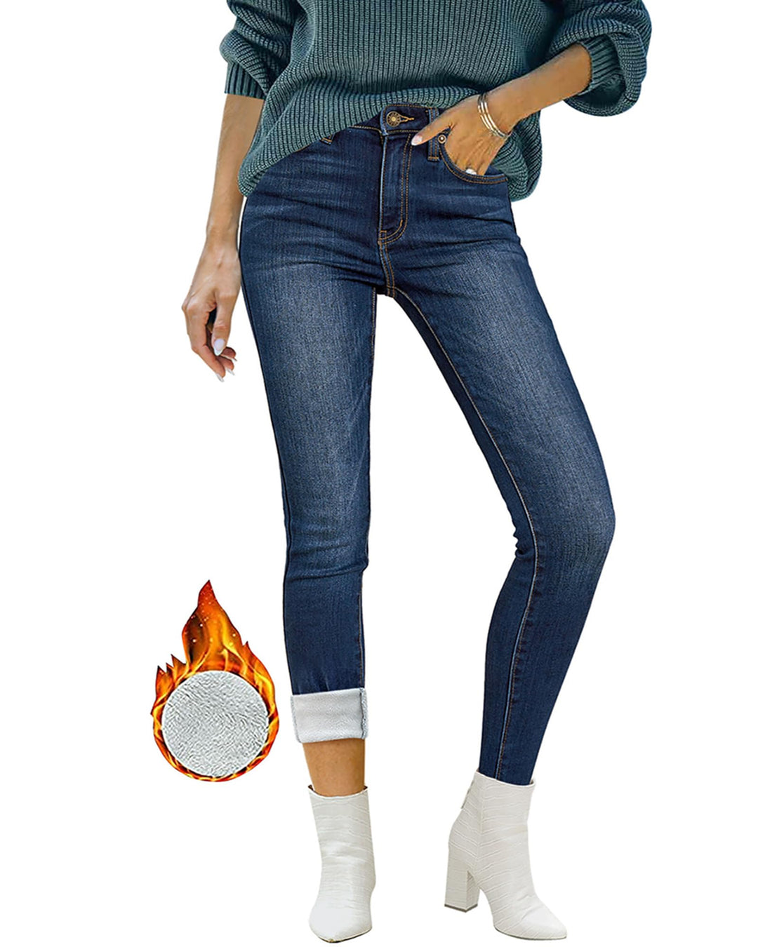Skinny Jeans Damen High Waist Thermo Jeans Damen Winter Gefütter Thermo Jeans Leggings Damen Stretch