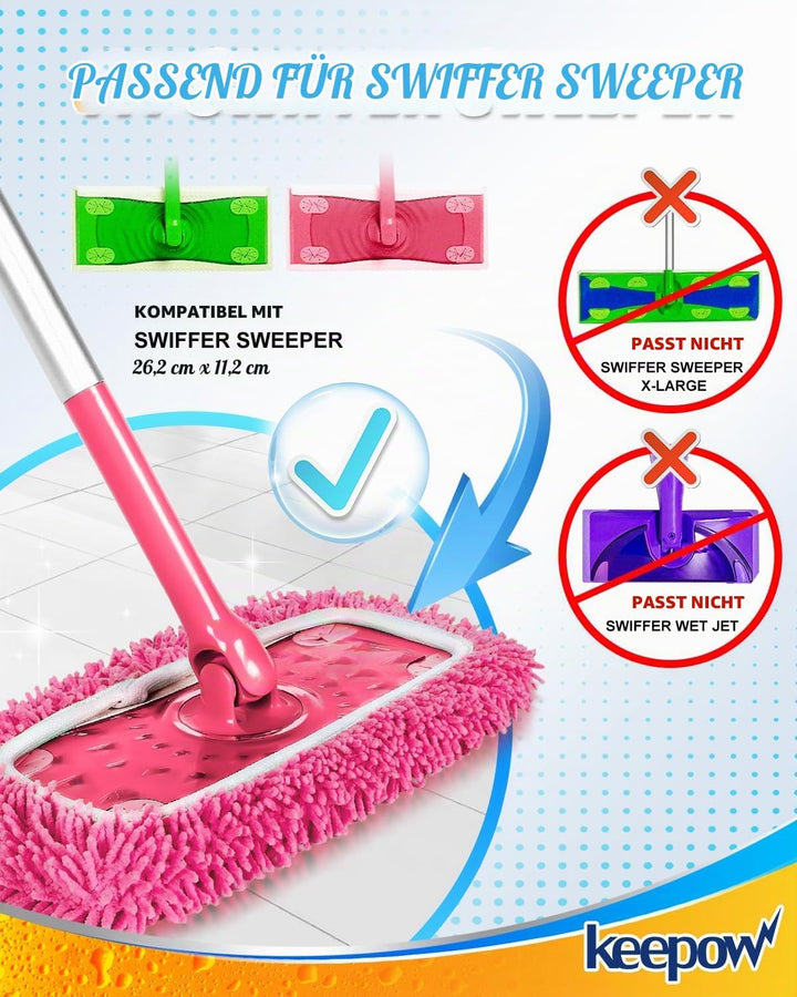 KEEPOW 6 Wiederverwendbare Mikrofaser für Swiffer Bodenwischer Pink, Waschbar &amp; Fusselfrei für Swiff