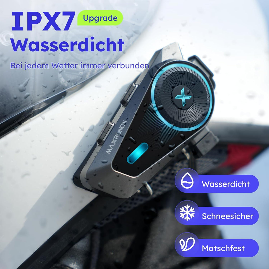 Motorrad Bluetooth Headset, 4 Fahrer Bluetooth Intercom, Sprachsteuerung, FM-Radio, Geräuschunterdrü
