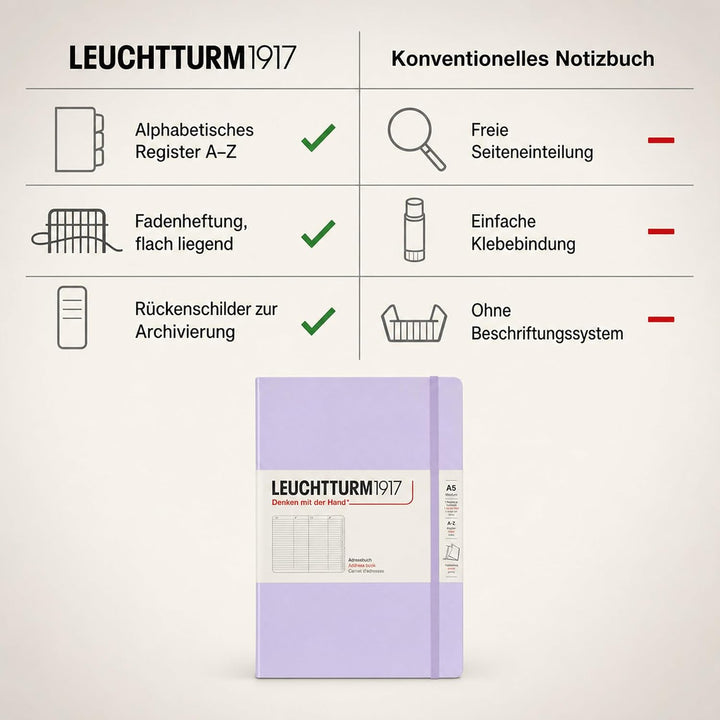 LEUCHTTURM1917 370359 Adressbuch Medium (A5), Hardcover, Lilac Lilac Medium (A5), Lilac Medium (A5)
