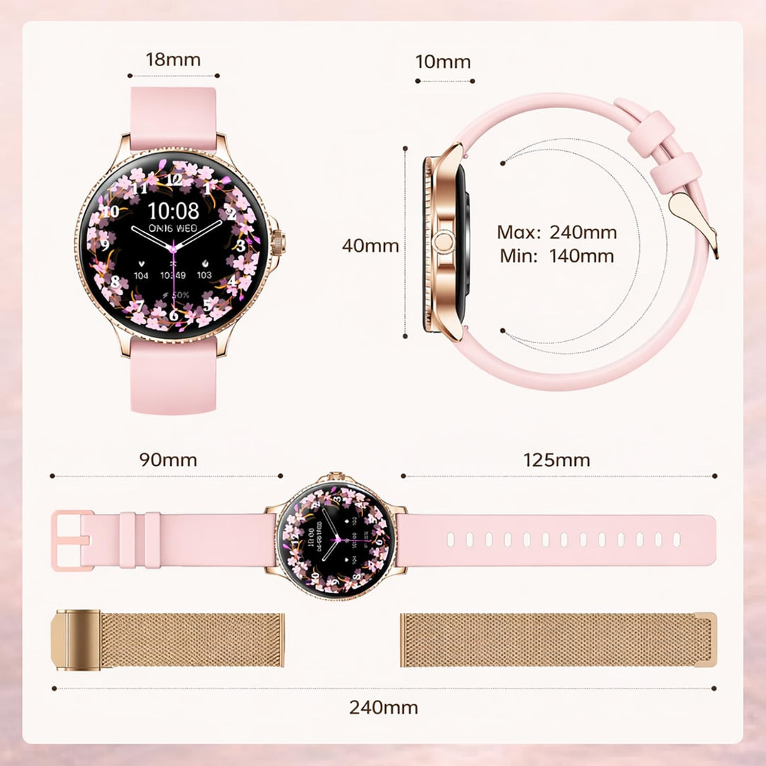 Smartwatch Damen Rund, 1,27" HD Smart Watch mit Telefonfunktion, 120+ Sportmodi, IP68 Wasserdicht Fi