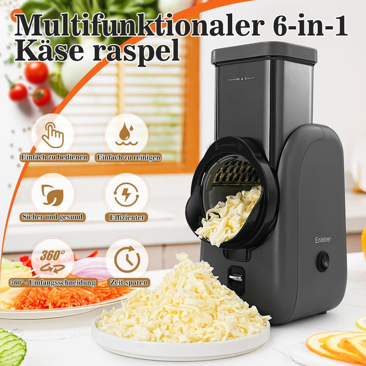 Gemüseschneider elektrisch,Gemüsehobel,6 in 1Käsereibe,Multifunktional Elektrisches Schnitzelwerk,Re