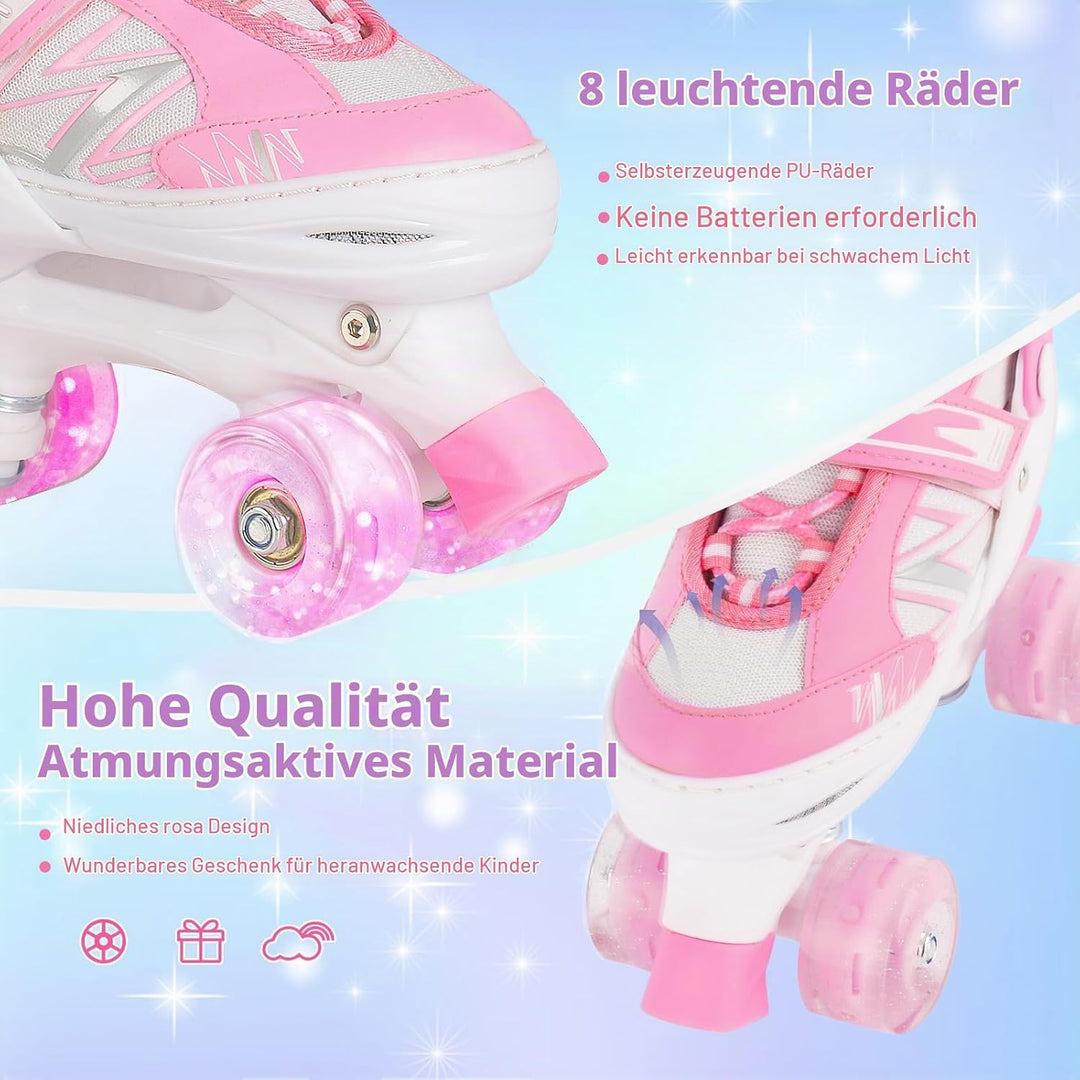 DUZSKJ Kinder Rollschuhe für Jungen Mädchen Kind Anfänger, 4 Grössen Einstellbar Rollschuhe mit Lich