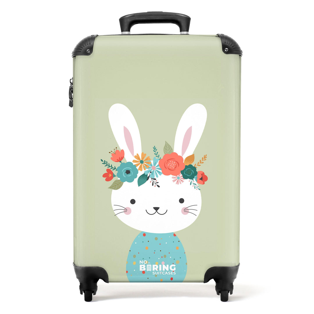 NoBoringSuitcases.com® Kinderkoffer Koffer handgepäck Trolley - Kaninchen - Blumen - Illustration -
