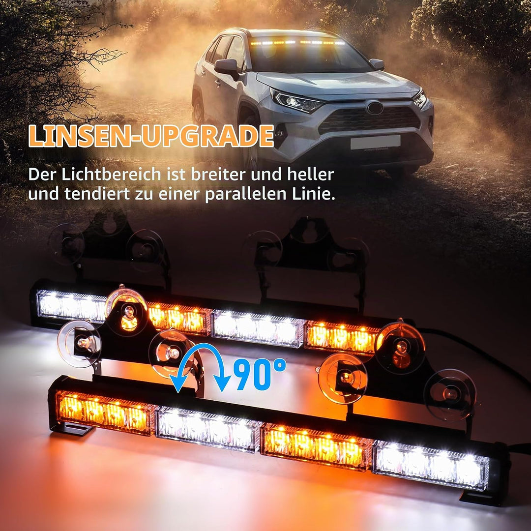 Dinfu 2 Stück 16,8-Zoll Blinken LED Warnleuchte Orange + weisses Leuchtfeuer, Sicherheitswarnleuchte