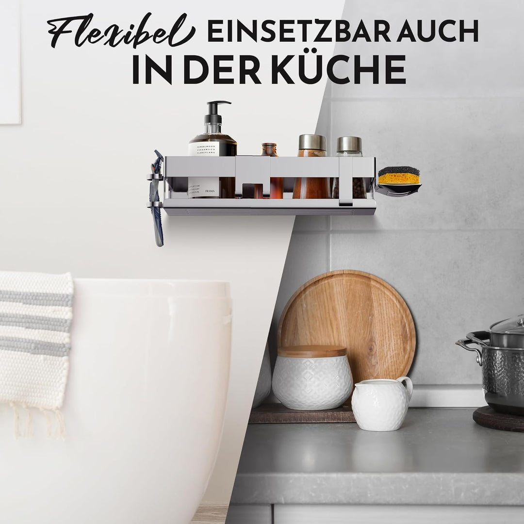 HENAL Duschablage Set 5 in 1, Edelstahl-Duschablage matt gebürstet ohne Bohren, Duschregal inklusive
