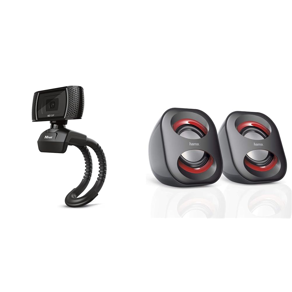 Trust Trino HD Webcam mit Mikrofon, 1280 x 720, 30 FPS, PC Kamera & Hama PC Lautsprecher Sonic Mobil