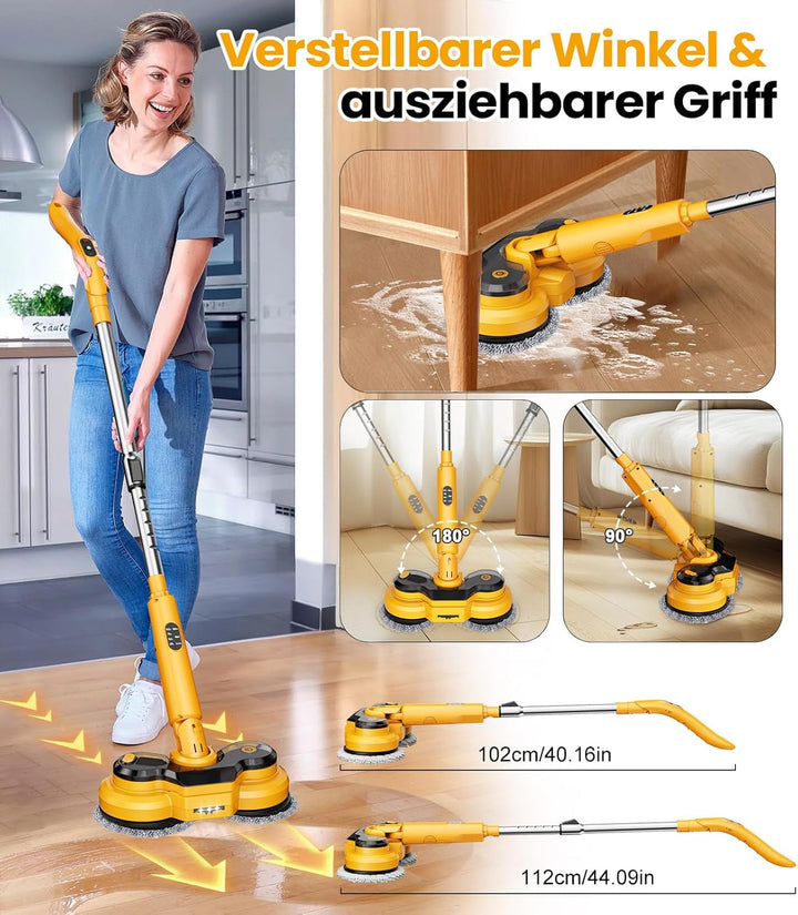 Qimedo Elektrischer Wischmopp 5000mAh, 800 U/min Kabellos Bodenwischer Elektrisch Mopp Rotierender A