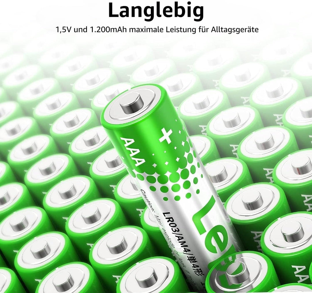 Lepro AAA-Batterien, 100 Stück, 1200mAh, 3-in-1-Alkalibatterien, 1,5Volt, auslaufsicher, korrosionsb