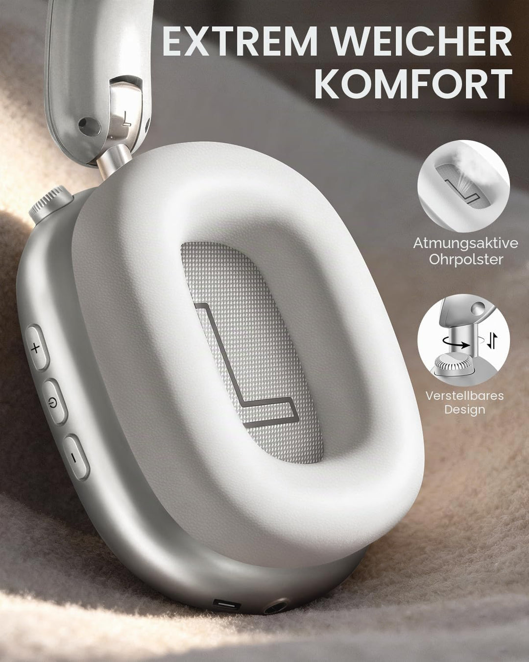 Wentronic Y02 Aktive Noise Cancelling Kopfhörer,60 Std.5 EQ-Musikmodi,Hi-Res-Audio,Tiefe Bässe,faltb