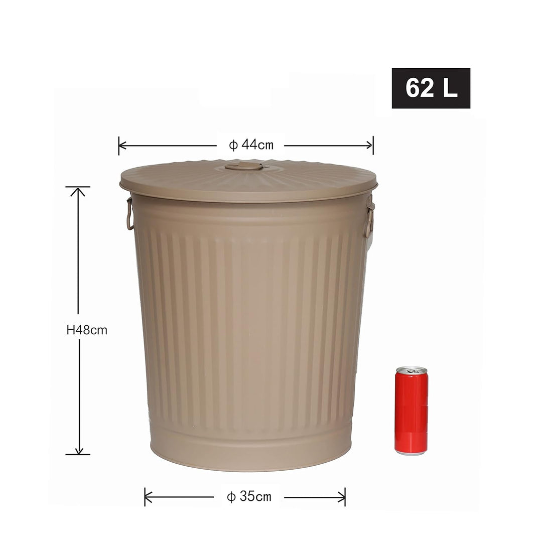 Jinfa Retrodesign Mülleimer mit Deckel | Beige | Ø 42 cm, Höhe 47,5 cm, 62 Liter 1 Stück - 62 Liter