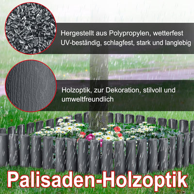 Aufun Kunststoff Rasenkante 14m Holz Optik Garden Border aus Polypropylen, Mähkante Beetumrandung Pa