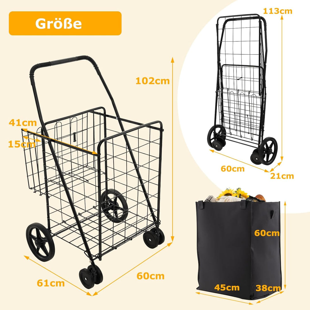 GOPLUS Klappbarer Einkaufswagen, Mehrzweckwagen bis zu 40 kg belastbar, Einkaufstrolley mit Rollen &amp;