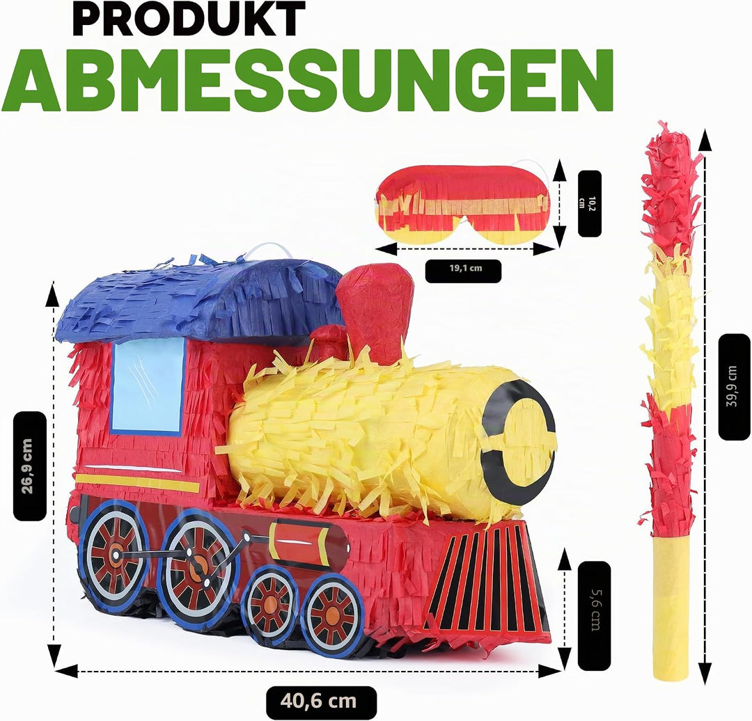 3D Zug Pinata Bundle mit einer Augenbinde und Fledermaus (42 x28 x17 cm), Pinata für Jungen Geburtst