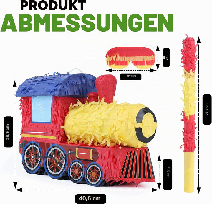 3D Zug Pinata Bundle mit einer Augenbinde und Fledermaus (42 x28 x17 cm), Pinata für Jungen Geburtst