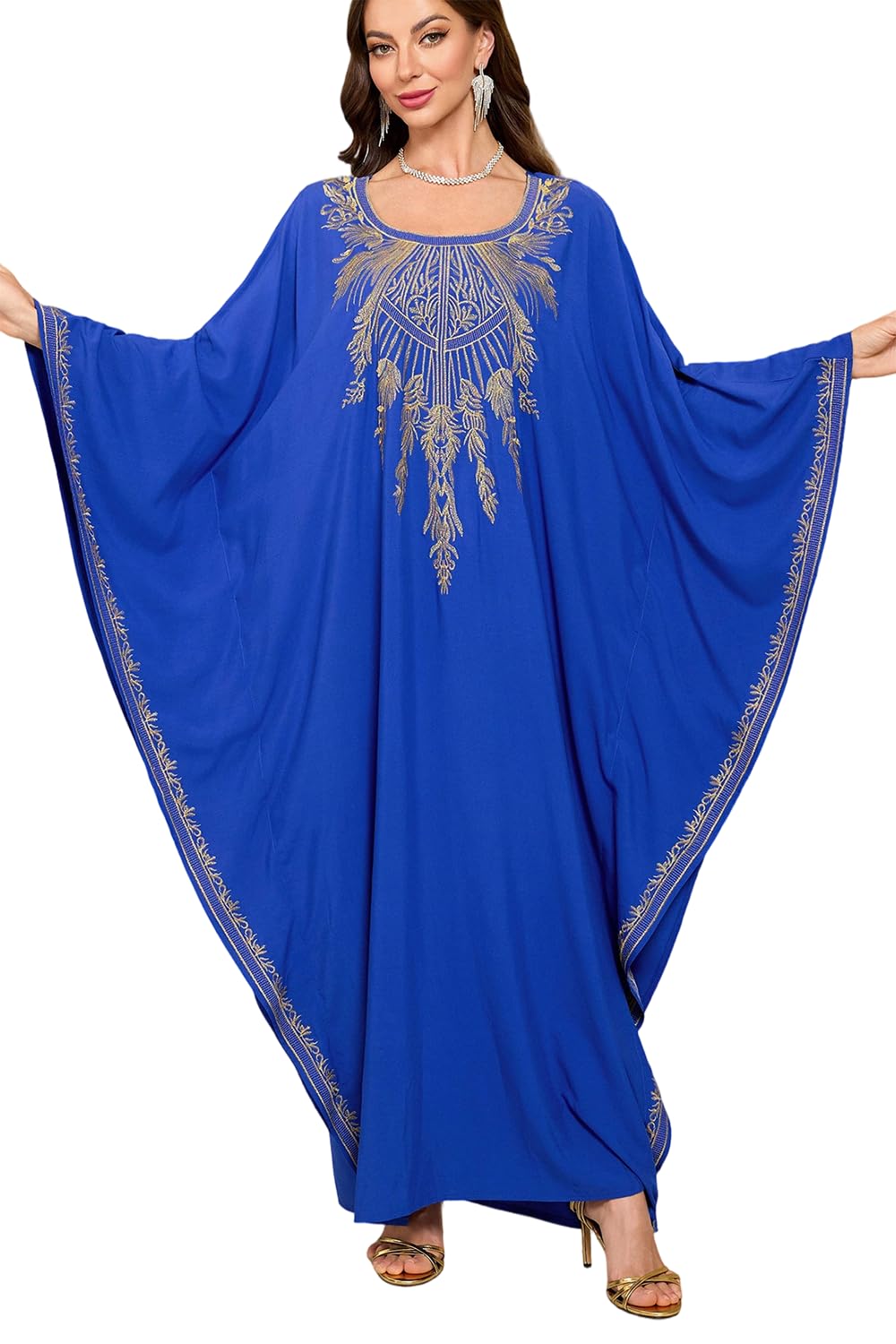 L-Peach Damen Stickerei Kaftan Loungewear Homewear Übergrosse Kimono Maxi Strandkleid Cover Ups Robe