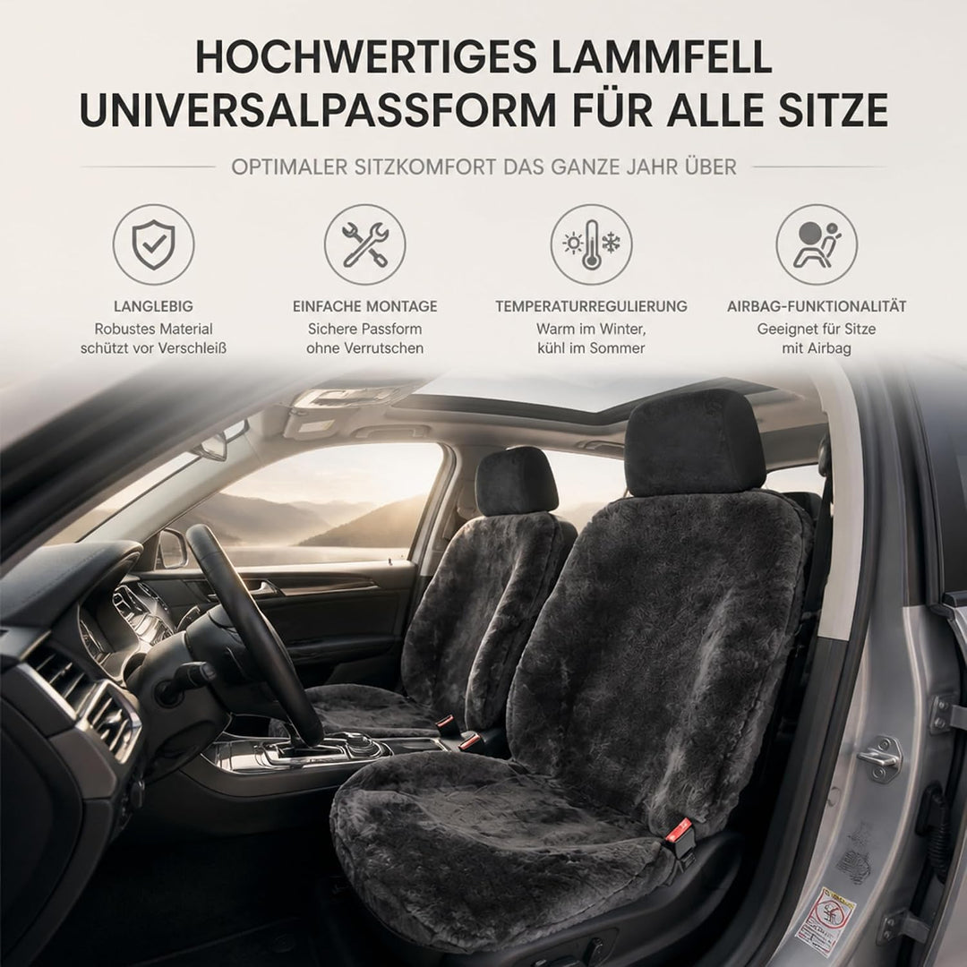 Leibersperger Felle Autositzbezug/Autofell Premium aus hochwertigem Lammfell – 2 Stück – Universelle