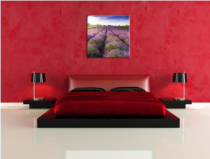Lavendelfeld Provence, Format: 70x70 auf Leinwand, XXL riesige Bilder fertig gerahmt mit Keilrahmen,