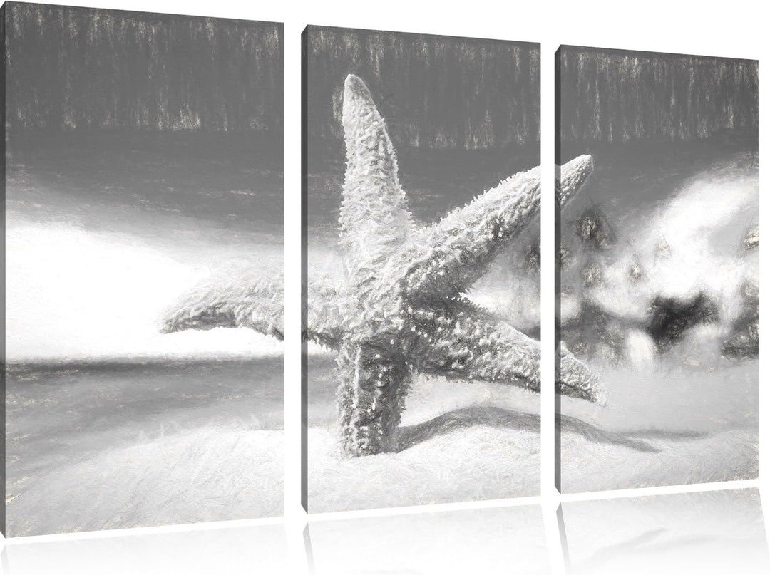 Pixxprint Seestern Sandstrand als Leinwandbild/Grösse: 3 Teilig (120x80) / Wandbild/Kunstdruck/ferti