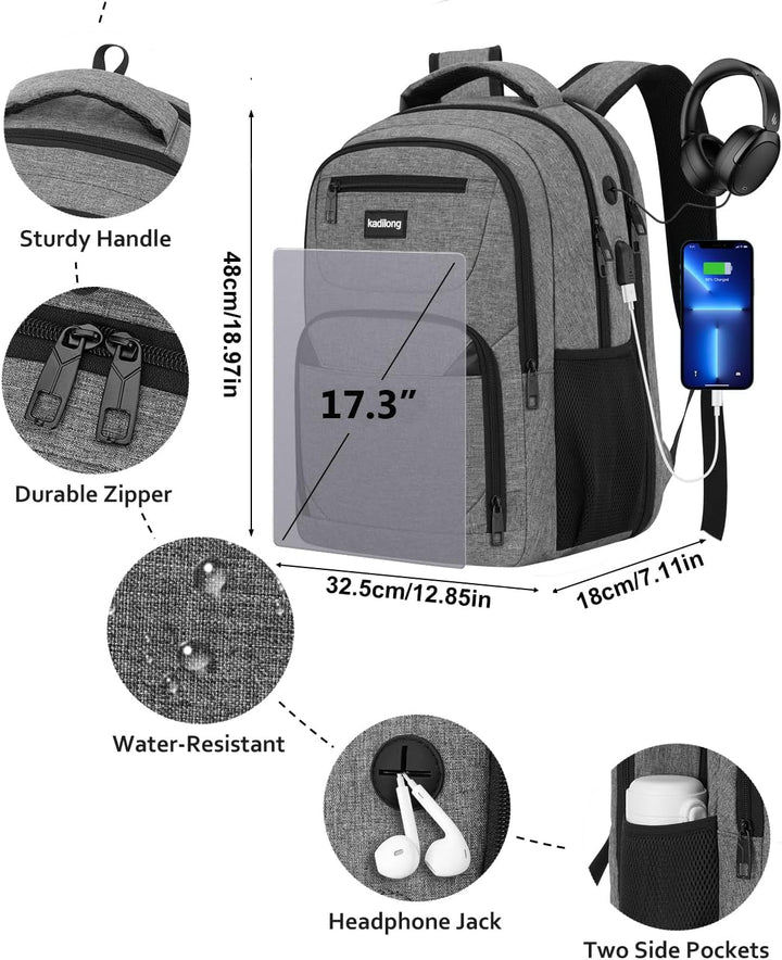 kadilong 17.3 Zoll Rucksack Herren,Schulrucksack Jungen Teenager Laptop Rucksack Schule Schultasche