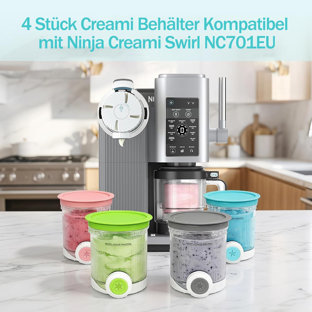 2 Stück Creami Behälter für Ninja Swirl CREAMi NC701EU 480ML BPA-Frei und Spülmaschinenfest Becher k